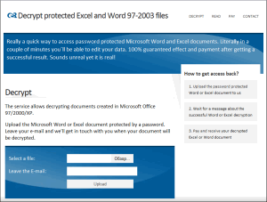 AccessBack - instant decryption service for locked Excel and Word 97-2003 documents. Uses a rainbow tables technology