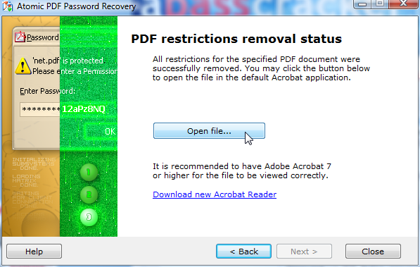 Atomic PDF Password Recovery Screenshot