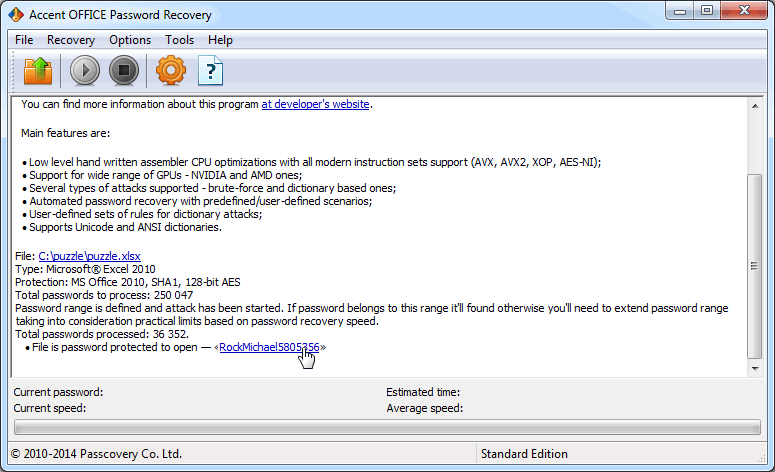 After sorting out the combinations Excel password was successfully cracked