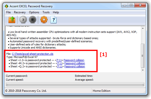 AccentEPR instantly finds passwords to modify that protect against changes in Excel