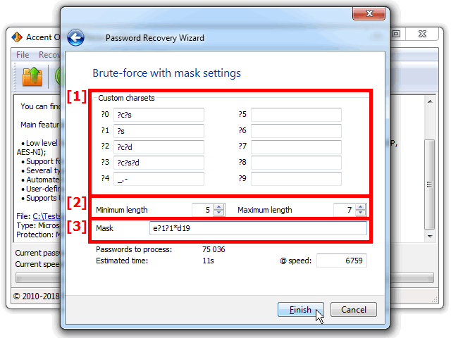 Extended (positional) attack settings in Passcovery apps