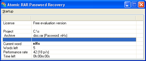 Atomic RAR Password Recovery Screenshot